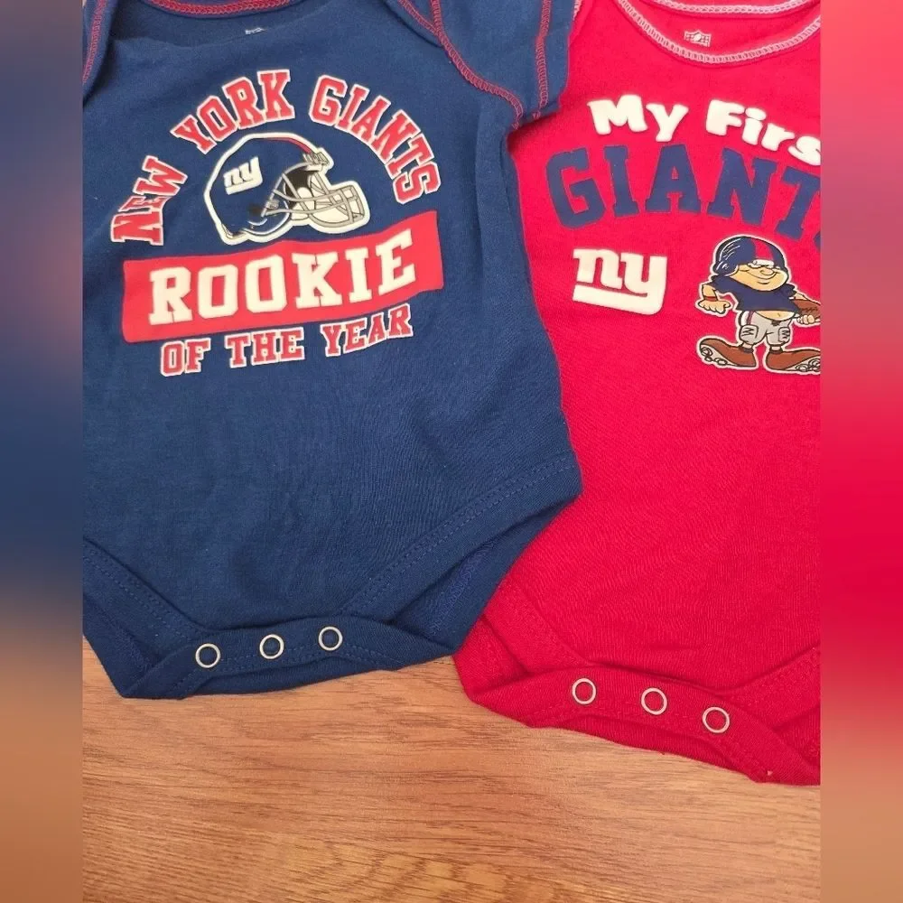 NFL NY Giants Baby Bodysuit 2pc 0-3 Months New 100% Cotton Football Athletic
